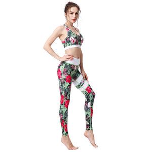 2018 New Sexy Women Sport Suit Print Quick Dry Stretch Tight Bra+Legging 2pcs Sportswear Tracksuit Fitness Running Gym Yoga Set