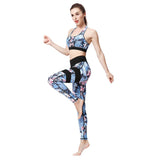 2018 New Sexy Women Sport Suit Print Quick Dry Stretch Tight Bra+Legging 2pcs Sportswear Tracksuit Fitness Running Gym Yoga Set